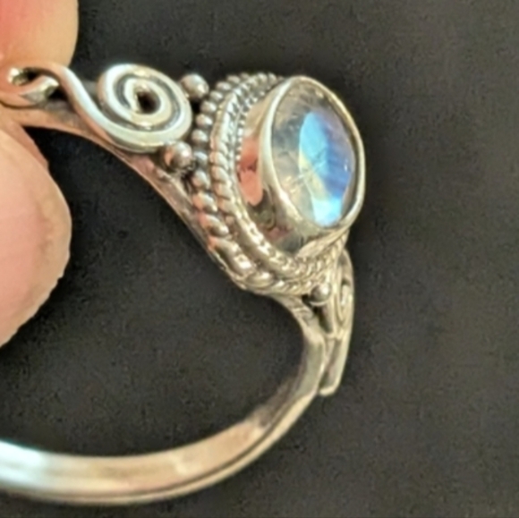 New 925 Solid Sterling Silver Natural Rainbow Moonstone Ring Size 11 - Picture 7 of 9